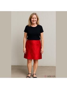 Talbots petite pure silk textured taffeta red midi length skirt size 16 WP